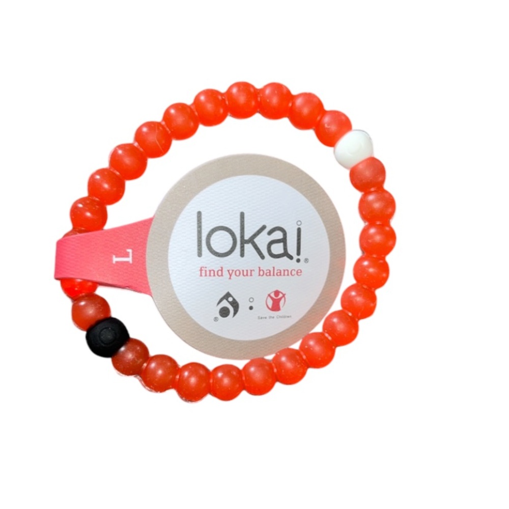 Lokai Bright Coral Beaded Balance Bracelet with White and Black Accents